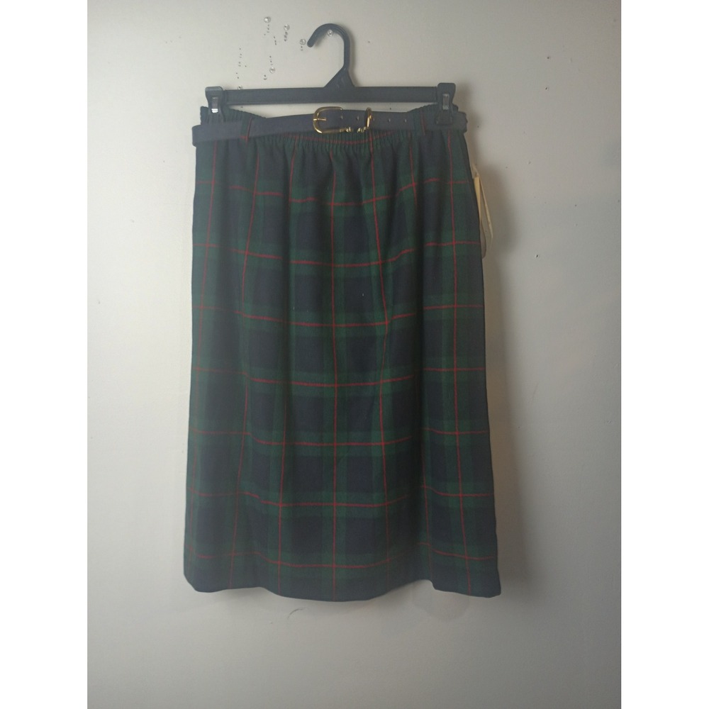 Vintage Alfred Dunner Plaid Wool Blend Midi Skirt Navy Green Red Size 14 NWT